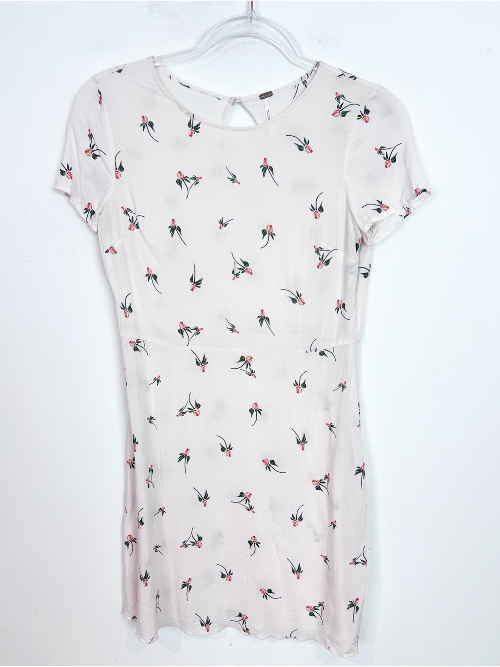 FREE PEOPLE ROSE SHIFT DRESS PALE PINK DRESS PETITE FLORAL PATTERN SZ 0